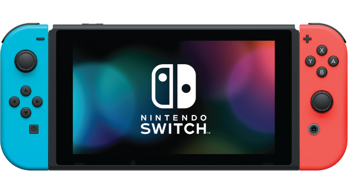 מסך מגע LCD בגודל 6.2" ברזולוציה 1280x720. גובה: 10.2 ס״מ, אורך: 23.9 ס״מ (כולל Joy-Con), משקל: 398 גרם.