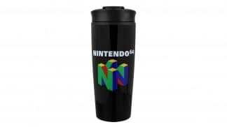 ספל טיולים שחור עם לוגו הקונסולה Nintendo 64.