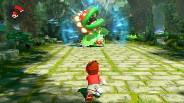 צילום מסך 3 מתוך המשחק: Mario Tennis Aces מריו רץ לעבר הצמח הטורף