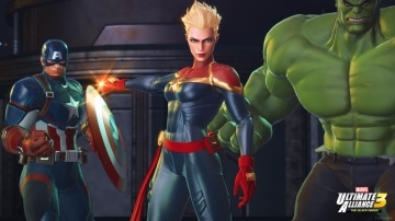 צילום מסך 1 למשחק: Marvel Ultimate Alliance 3: The Black Order הענק הירוק, קפטן מארוול וקפטן אמריקה